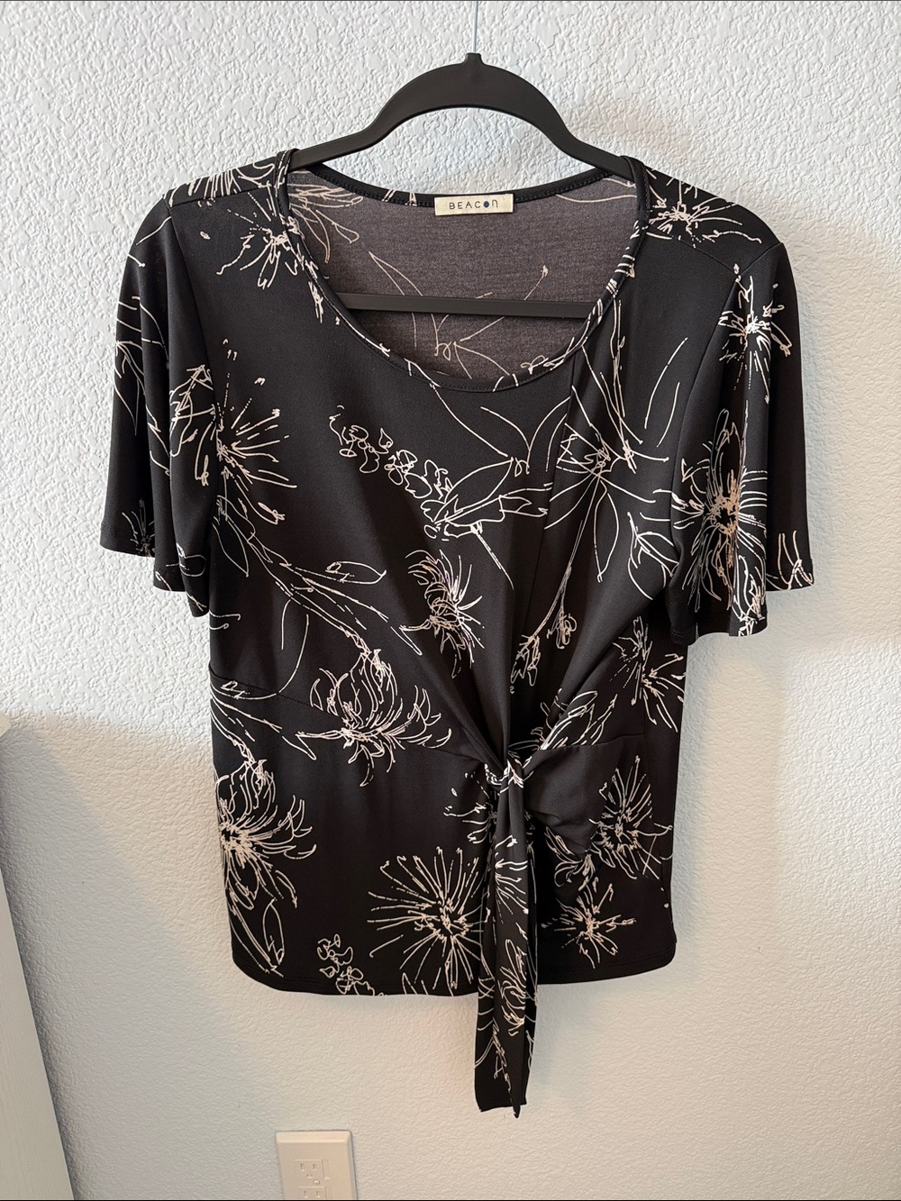 Beacon Black Short-Sleeve Tie-Front Floral Tee